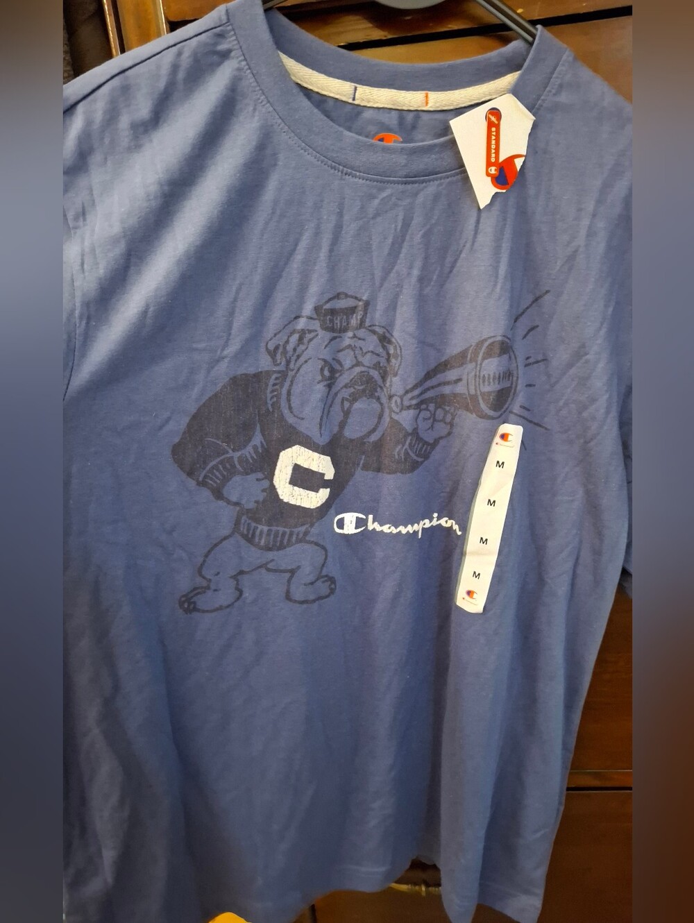 Champion Mens M Blue Graphic Bulldog Logo Crew Neck Short Sleeve T-Shirt
